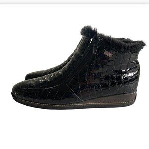 Rieker Black Croc-Embossed Faux Fur Ankle Boots